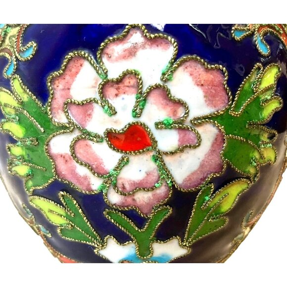 Antique Cloisonne w/ Ornate Enamel Flowers & Gold Gilding Brass Color Vase - Picture 6 of 13